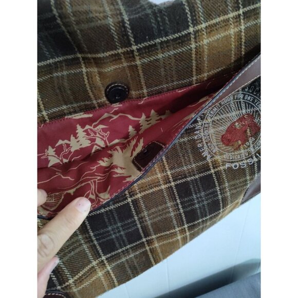 FOSSIL Alpine Brown Plaid Wool Messenger Laptop Crossbody Bag - Picture 11 of 16